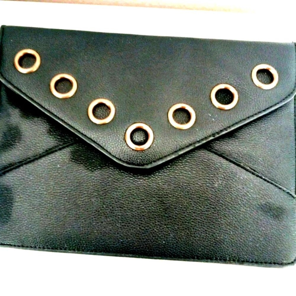 Grommet Goth Black Large Envelope Clutch Purse Wristlet